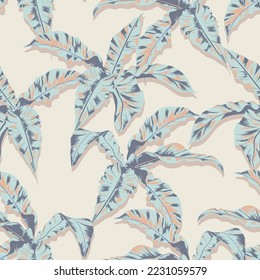 Hand drawn Tropical vector leaves on pastle mood and tone seamless pattern Vector Illustration, Design for fashion , fabric, textile, wallpaper , wrapping and all prints 
