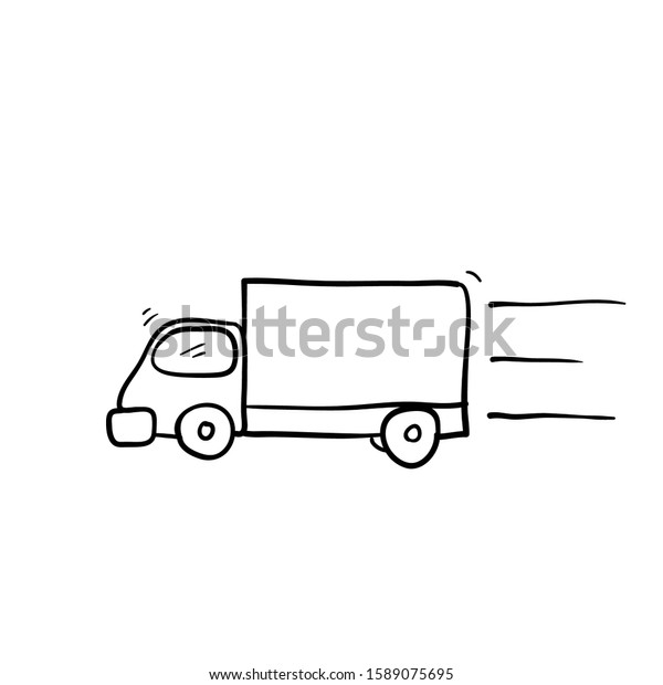 hand drawn Truck illustration with doodle\
cartoon style vector isolated on\
white