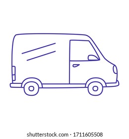 Hand Drawn truck linear vector icon.
Doodle illustration with a blue outline. Isolated on white background