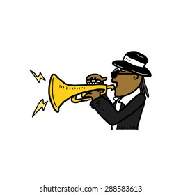 hand drawn trumpet player