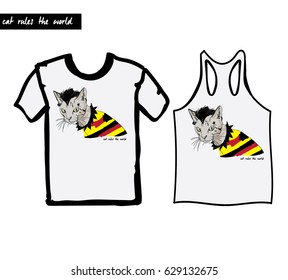 Hand drawn t-shirt  design  of punk cat. Illustration vector.