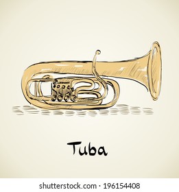 hand drawn tuba on a light background