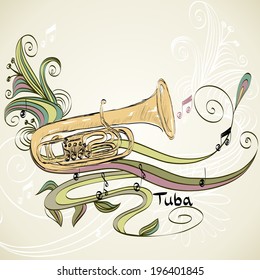 hand drawn tuba on a light background