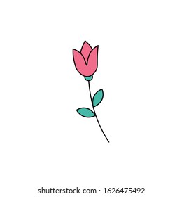 Hand drawn tulip flower flat vector icon isolated on a white background.Pink flower icon.Valentine's day concept.