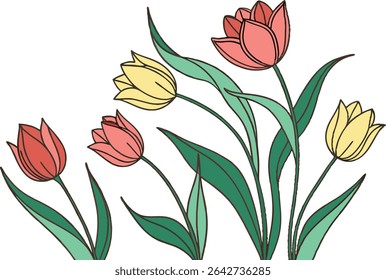 Hand Drawn Tulip Flower Illustration with Elegant Petals. Beautiful Tulip Bloom Artwork for Floral Design Projects. Colorful Tulip Flower Drawing Perfect for Spring Themes