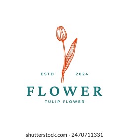 Hand Drawn Tulip Flower Logo. Floral Botanical Emblem Design