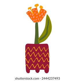 hand drawn tulip flower in a vase on a white background. Elements for logo, business card, booklet