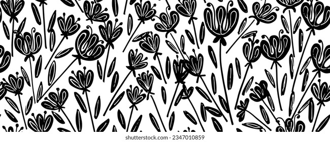 Hand drawn tulip seamless pattern for background, fabric, wrapping paper. Stock template design. Nature flat spring flower motif .