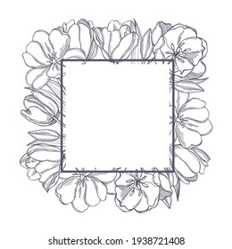 Handgezeichnete Tulpen. Vektorrahmen. Sketch-Illustration.