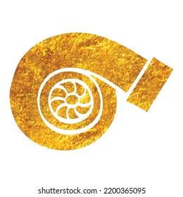 Hand drawn Turbo charger icon in gold foil texture vector illustration