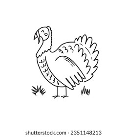 Hand drawn turkey bird. Doodle sketch style. Drawing line simple turkey icon. Isolated vector illustration.