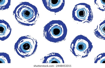 Hand drawn Turkish eye. Seamless pattern with hand drawn Turkish evil eye bead. Good luck. Turkish tile. Oriental ottoman design vector background. Symbol of Turkey, Greese, Crete, Cyprus