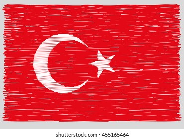 Hand drawn Turkish flag. Concept of travel or study Turkish
