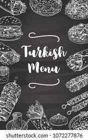 Hand drawn Turkish food on a chalkboard, Vector Illustration