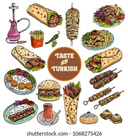 Hand drawn Turkish food, Vector Illustration