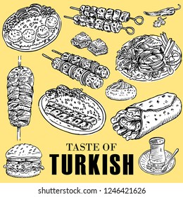 Hand drawn Turkish food, Vector Illustration