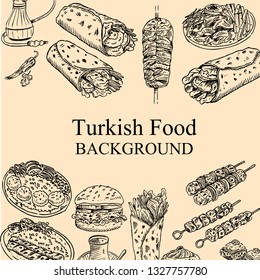 Hand drawn Turkish food, Vector Illustration