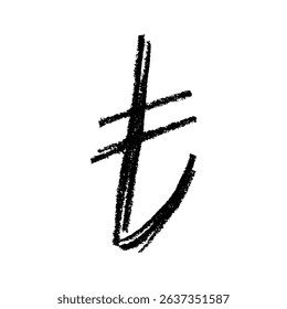 Hand drawn turkish lira currency symbol. Brush stroke doodle. Single element for design