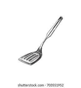 Hand Drawn Turner Sketch Symbol. Vector Spatula Element In Trendy Style.