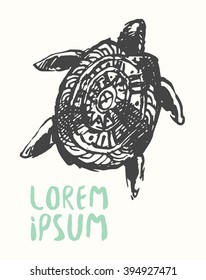 Hand drawn turtle illustration, logo template
