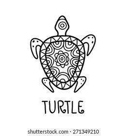 Hand drawn turtle tribal symbol. Vector decorative illustration background. Logo design template.