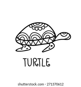 Hand drawn turtle tribal symbol. Vector decorative illustration background. Logo design template.