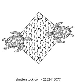 Hand drawn of turtle in zentangle style