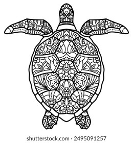 Hand drawn of turtle in zentangle style