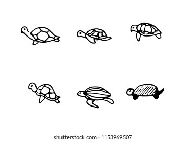 Hand Drawn turtles doodles set. Sketch style icons. Decoration element. Isolated on white background. Flat design. Vector illustration.