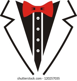 Hand drawn of  tuxedo with red bow tie. Vector illustration