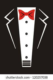 Hand drawn of  tuxedo with red bow tie. Vector illustration