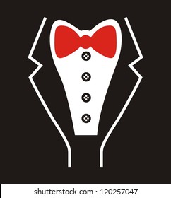 Hand drawn of  tuxedo with red bow tie. Vector illustration