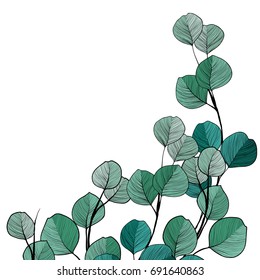 Hand drawn twig with green leaves