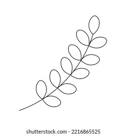 Hand drawn twig in line art doodle style. Botanical decorative element. 