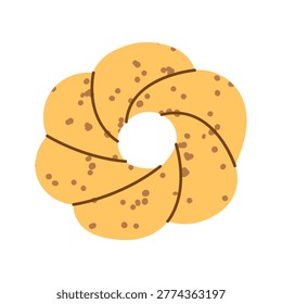 Hand drawn twisted ring bread with seed topping, ideal for bakery menus, packaging, and artisanal food branding