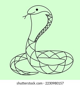 Hand drawn twisted snake isolated on blank background. Vector monochrome serpent side view. Black and white animalistic illustration in vintage
