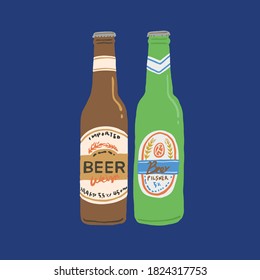 hand drawn two beer bottle objects