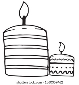Hand drawn two candles whith ornament illustration isolated on white background doodle style. Cute winter holiday icon. Can be used for seasonal cards, posters and printed materials.