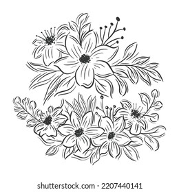 Hand drawn two flower bouquets set collection