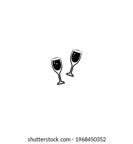 Hand drawn two glasses of champagne. Doodle vector illustration. Isolated on a white background