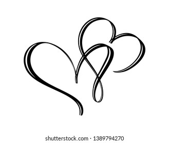 Hand drawn two Heart love sign. Romantic calligraphy vector illustration. Concepn icon symbol for t-shirt, greeting card, poster wedding. Design flat element of valentine day