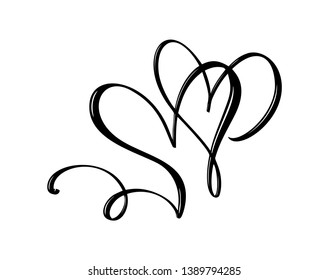Hand drawn two Heart love sign. Romantic calligraphy vector illustration. Concepn icon symbol for t-shirt, greeting card, poster wedding. Design flat element of valentine day