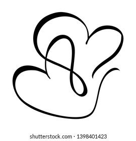 Hand drawn two Heart love sign. Romantic calligraphy vector illustration. Concepn icon symbol for t-shirt, greeting card, poster wedding. Design flat element of valentine day