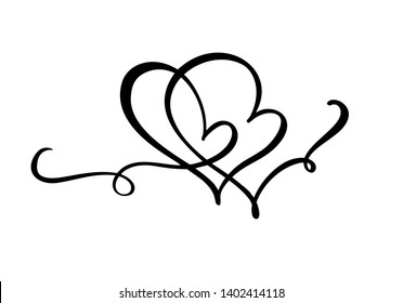 Hand drawn two Heart love sign. Romantic calligraphy vector of valentine day. Concepn icon symbol for t-shirt, greeting card, poster wedding. Design flat element illustration