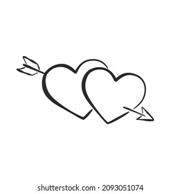 hand drawn two hearts with arrow. romantic and love symbol. sketchy vector element for valentine's day design