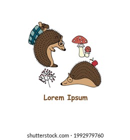 Hand drawn two hedgehogs for design baby clothes