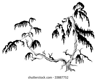 Hand drawn two pines silhouettes