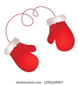 Hand drawn two red Christmas mittens isolated on white background. Vector illustration 