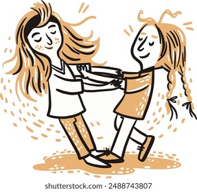 Hand drawn two redhead girls dancing together