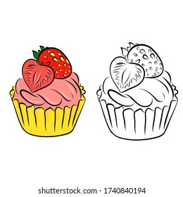 Hand drawn two sweet cake, sketch and color, Vector illustration